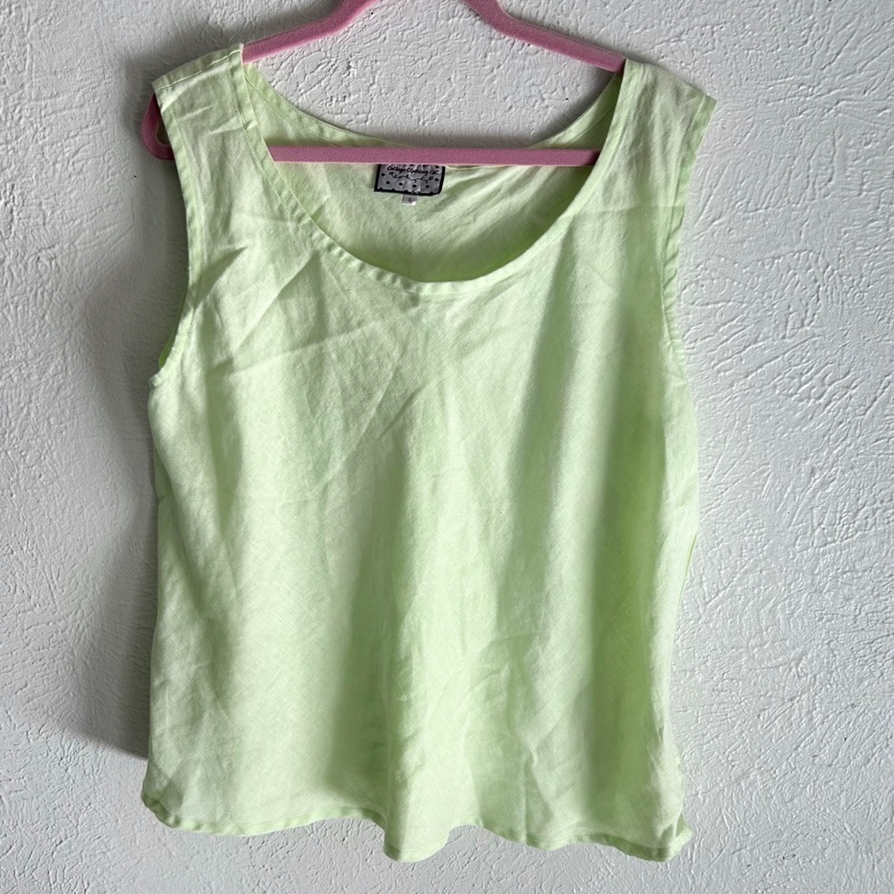 Cottage Clothing Inc Linen Bias Cut Tank Lime Green Sz XL Lagenlook